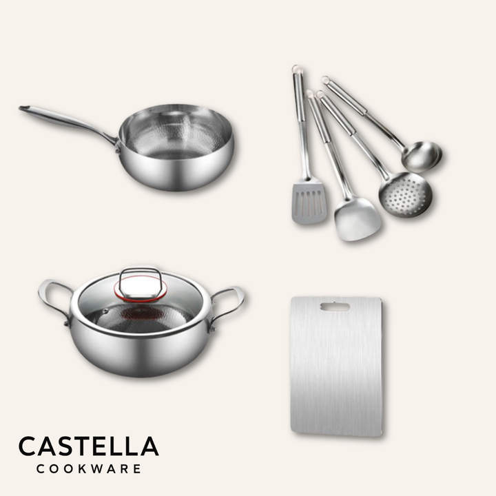Chef’s Choice Bundle: 2 Pans + Utensils Set+ Chopping Board